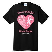 I Wear Pink Ribbon Heart Cool Breast Cancer Awareness Gift Tall T-Shirt