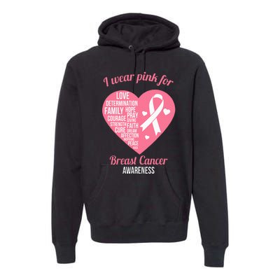 I Wear Pink Ribbon Heart Cool Breast Cancer Awareness Gift Premium Hoodie