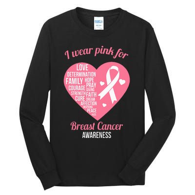 I Wear Pink Ribbon Heart Cool Breast Cancer Awareness Gift Tall Long Sleeve T-Shirt