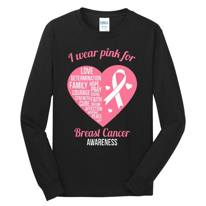 I Wear Pink Ribbon Heart Cool Breast Cancer Awareness Gift Tall Long Sleeve T-Shirt