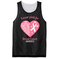 I Wear Pink Ribbon Heart Cool Breast Cancer Awareness Gift Mesh Reversible Basketball Jersey Tank