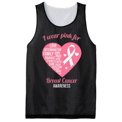 I Wear Pink Ribbon Heart Cool Breast Cancer Awareness Gift Mesh Reversible Basketball Jersey Tank