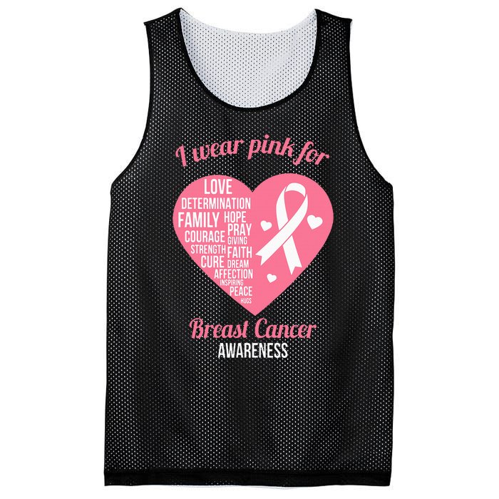 I Wear Pink Ribbon Heart Cool Breast Cancer Awareness Gift Mesh Reversible Basketball Jersey Tank