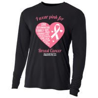 I Wear Pink Ribbon Heart Cool Breast Cancer Awareness Gift Cooling Performance Long Sleeve Crew