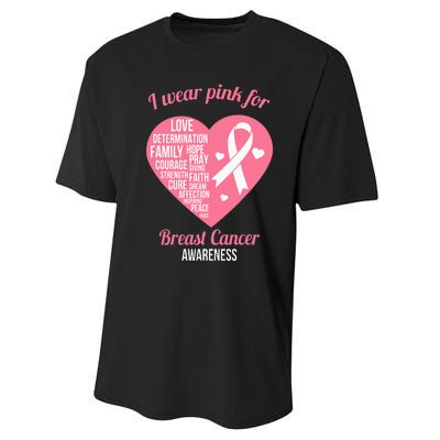 I Wear Pink Ribbon Heart Cool Breast Cancer Awareness Gift Performance Sprint T-Shirt