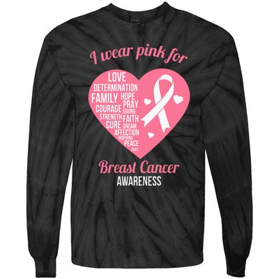 I Wear Pink Ribbon Heart Cool Breast Cancer Awareness Gift Tie-Dye Long Sleeve Shirt