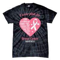 I Wear Pink Ribbon Heart Cool Breast Cancer Awareness Gift Tie-Dye T-Shirt