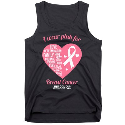 I Wear Pink Ribbon Heart Cool Breast Cancer Awareness Gift Tank Top