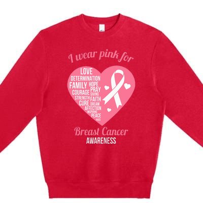 I Wear Pink Ribbon Heart Cool Breast Cancer Awareness Gift Premium Crewneck Sweatshirt