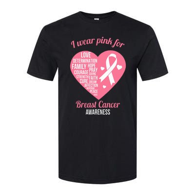 I Wear Pink Ribbon Heart Cool Breast Cancer Awareness Gift Softstyle CVC T-Shirt