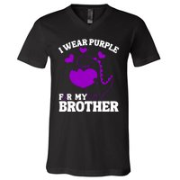 I Wear Purple For My Brother Epilepsy Awareness V-Neck T-Shirt