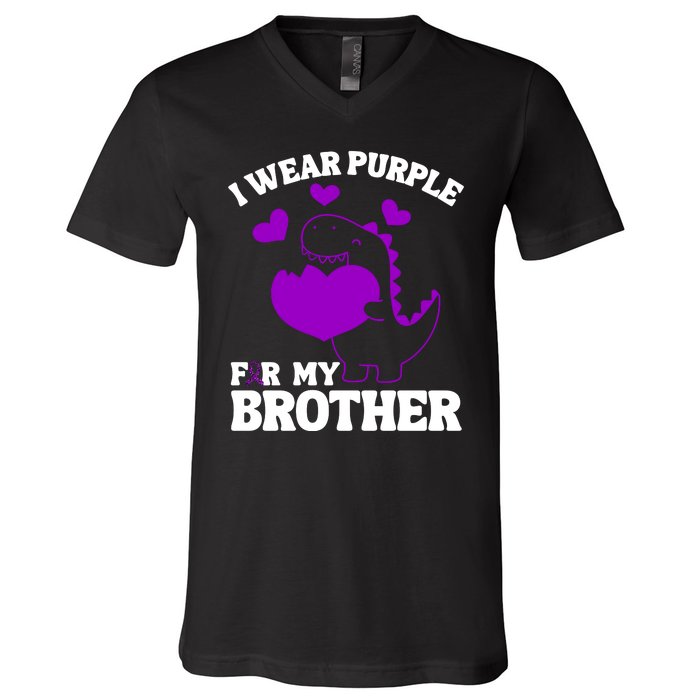 I Wear Purple For My Brother Epilepsy Awareness V-Neck T-Shirt