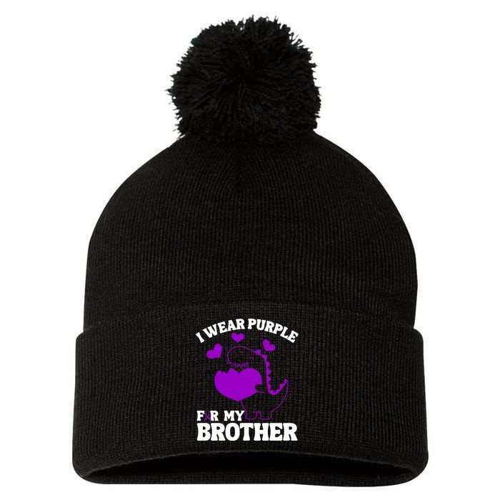 I Wear Purple For My Brother Epilepsy Awareness Pom Pom 12in Knit Beanie