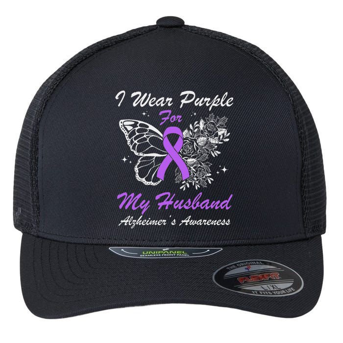 I Wear Purple For My Husband AlzheimerS Awareness Butterfly Flexfit Unipanel Trucker Cap