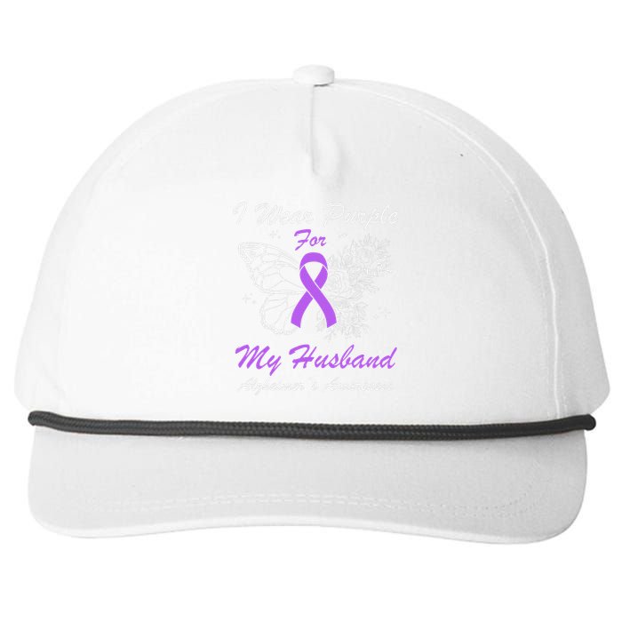 I Wear Purple For My Husband AlzheimerS Awareness Butterfly Snapback Five-Panel Rope Hat