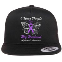 I Wear Purple For My Husband AlzheimerS Awareness Butterfly Flat Bill Trucker Hat