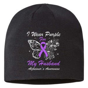 I Wear Purple For My Husband AlzheimerS Awareness Butterfly Sustainable Beanie