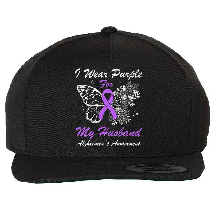 I Wear Purple For My Husband AlzheimerS Awareness Butterfly Wool Snapback Cap