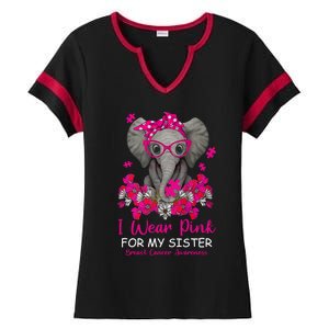 I Wear Pink For My Sister Elephant Breast Cancer Awareness Cute Gift Ladies Halftime Notch Neck Tee