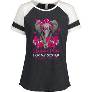 I Wear Pink For My Sister Elephant Breast Cancer Awareness Cute Gift Enza Ladies Jersey Colorblock Tee