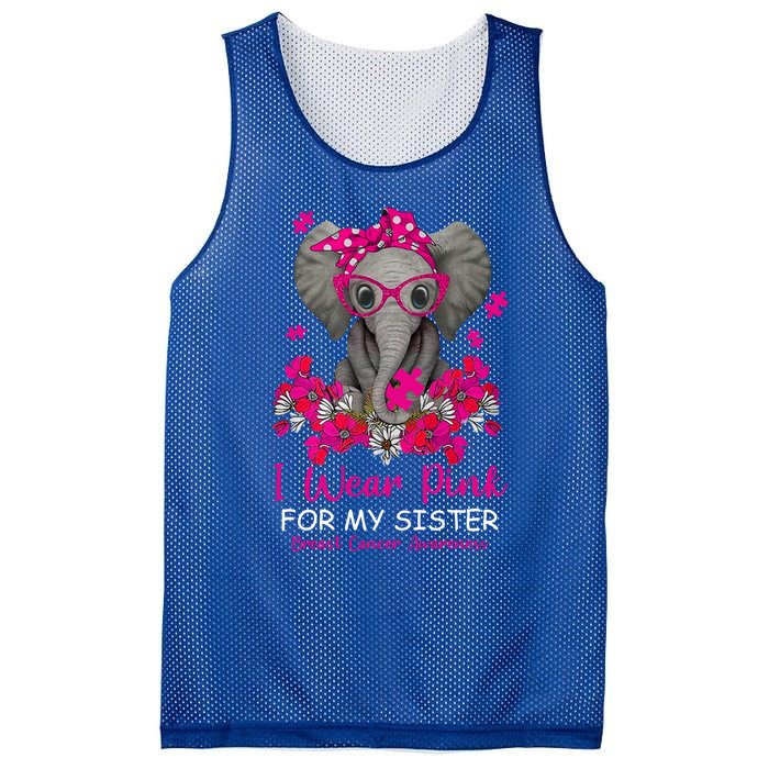 I Wear Pink For My Sister Elephant Breast Cancer Awareness Cute Gift Mesh Reversible Basketball Jersey Tank