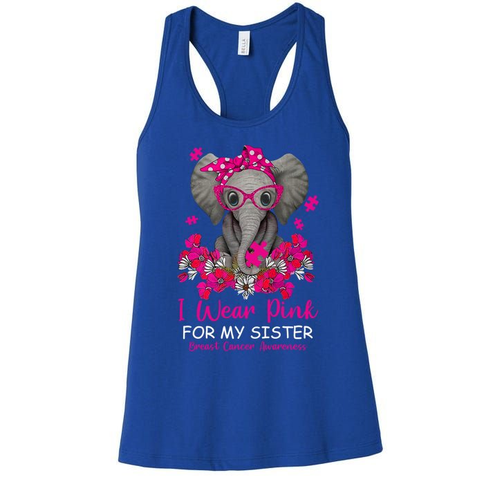 I Wear Pink For My Sister Elephant Breast Cancer Awareness Cute Gift Women's Racerback Tank