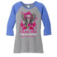 I Wear Pink For My Sister Elephant Breast Cancer Awareness Cute Gift Women's Tri-Blend 3/4-Sleeve Raglan Shirt