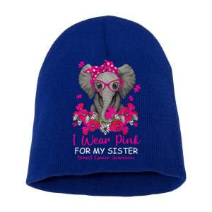 I Wear Pink For My Sister Elephant Breast Cancer Awareness Cute Gift Short Acrylic Beanie