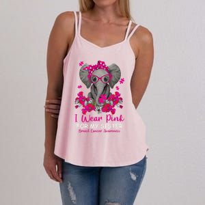 I Wear Pink For My Sister Elephant Breast Cancer Awareness Cute Gift Women's Strappy Tank