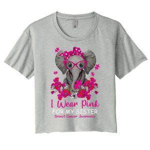 I Wear Pink For My Sister Elephant Breast Cancer Awareness Cute Gift Women's Crop Top Tee