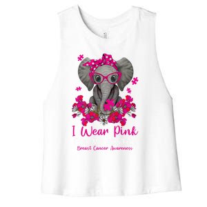 I Wear Pink For My Sister Elephant Breast Cancer Awareness Cute Gift Women's Racerback Cropped Tank