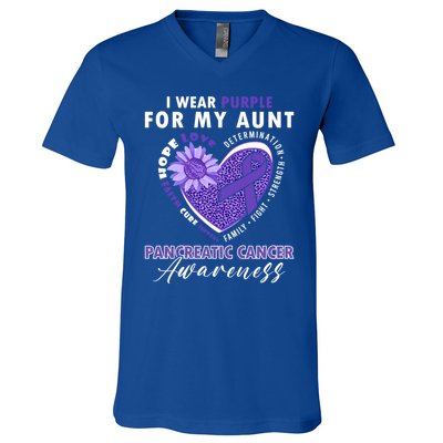 I Wear Purple For My Aunt Pancreatic Cancer Awareness Funny Gift V-Neck T-Shirt