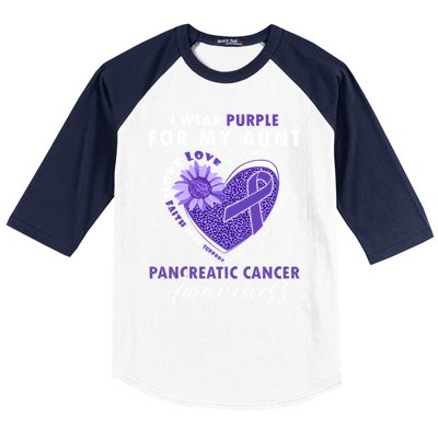 I Wear Purple For My Aunt Pancreatic Cancer Awareness Funny Gift Baseball Sleeve Shirt