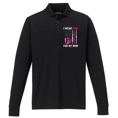 I Wear Pink for My Mimi American Flag Performance Long Sleeve Polo