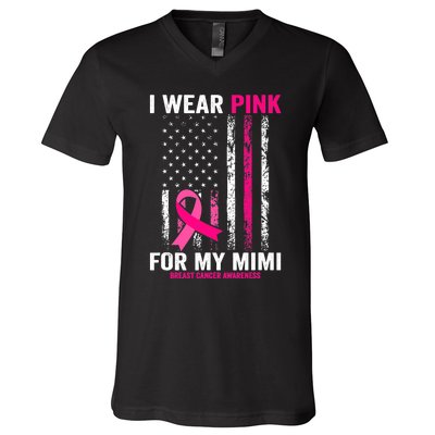 I Wear Pink for My Mimi American Flag V-Neck T-Shirt