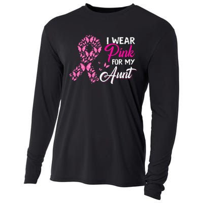 I Wear Pink For My Aunt Breast Cancer Awareness Survivor Cooling Performance Long Sleeve Crew