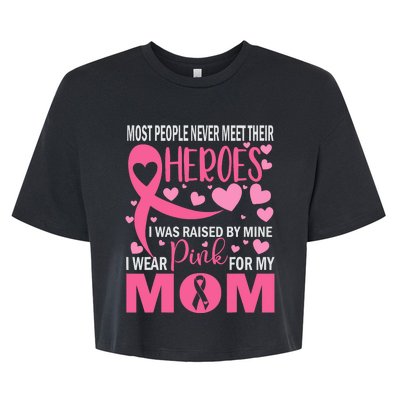 I Wear Pink For My Mom Breast Cancer Awareness Kids Support Bella+Canvas Jersey Crop Tee