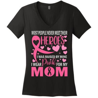 I Wear Pink For My Mom Breast Cancer Awareness Kids Support Women's V-Neck T-Shirt