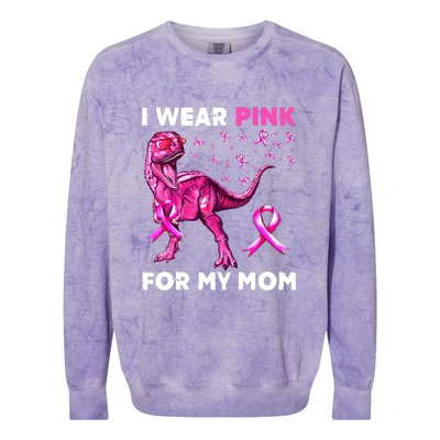 I Wear Pink For My Mom Dinosaur Breast Cancer Awareness Colorblast Crewneck Sweatshirt