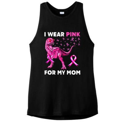 I Wear Pink For My Mom Dinosaur Breast Cancer Awareness Ladies PosiCharge Tri-Blend Wicking Tank