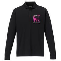 I Wear Pink For My Mom Dinosaur Breast Cancer Awareness Performance Long Sleeve Polo