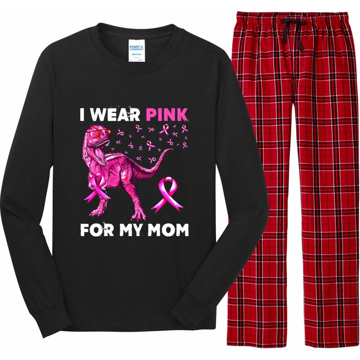 I Wear Pink For My Mom Dinosaur Breast Cancer Awareness Long Sleeve Pajama Set