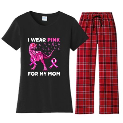 I Wear Pink For My Mom Dinosaur Breast Cancer Awareness Women's Flannel Pajama Set