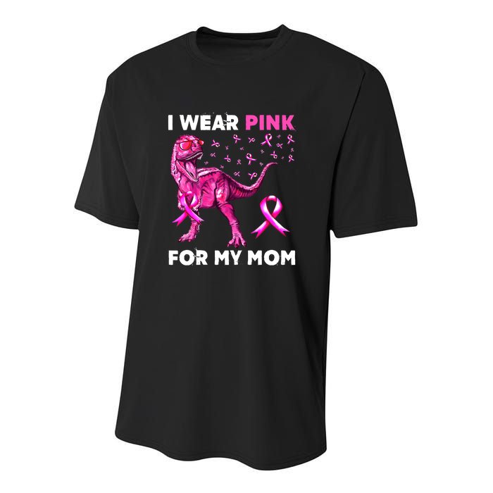 I Wear Pink For My Mom Dinosaur Breast Cancer Awareness Youth Performance Sprint T-Shirt