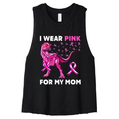 I Wear Pink For My Mom Dinosaur Breast Cancer Awareness Women's Racerback Cropped Tank