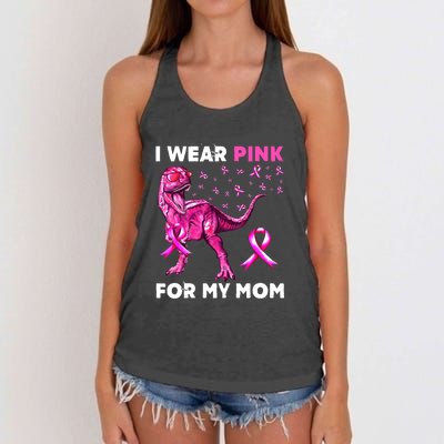 I Wear Pink For My Mom Dinosaur Breast Cancer Awareness Women's Knotted Racerback Tank