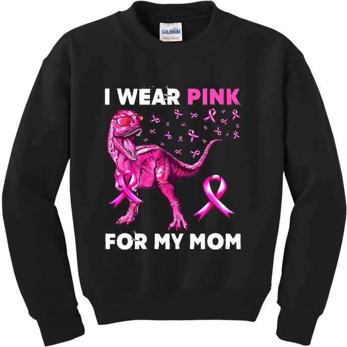 I Wear Pink For My Mom Dinosaur Breast Cancer Awareness Kids Sweatshirt