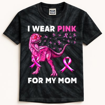 I Wear Pink For My Mom Dinosaur Breast Cancer Awareness Kids Tie-Dye T-Shirt