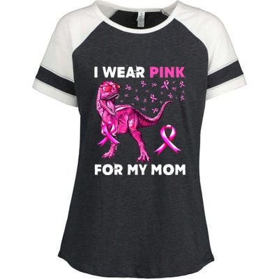 I Wear Pink For My Mom Dinosaur Breast Cancer Awareness Enza Ladies Jersey Colorblock Tee