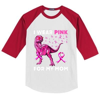 I Wear Pink For My Mom Dinosaur Breast Cancer Awareness Kids Colorblock Raglan Jersey